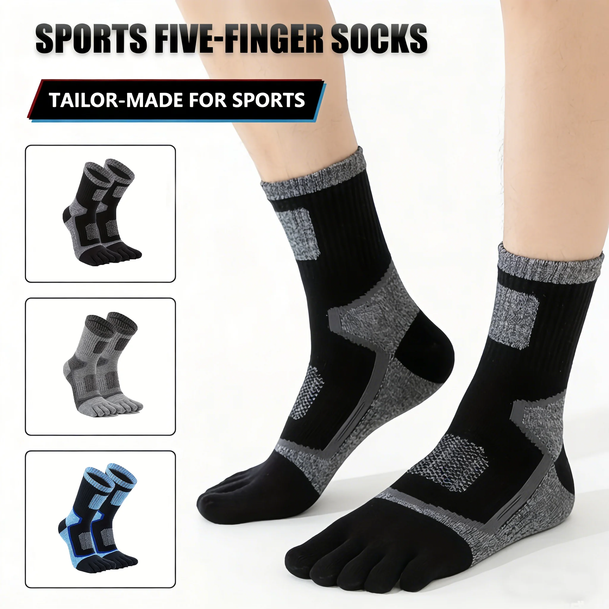 Sport 5-Zehen-Socken, atmungsaktiv, schweißabsorbierend, schnell trocknend, Kompressions-Laufsocken, rutschfeste Outdoor-Radsocken mit mittlerer Wade