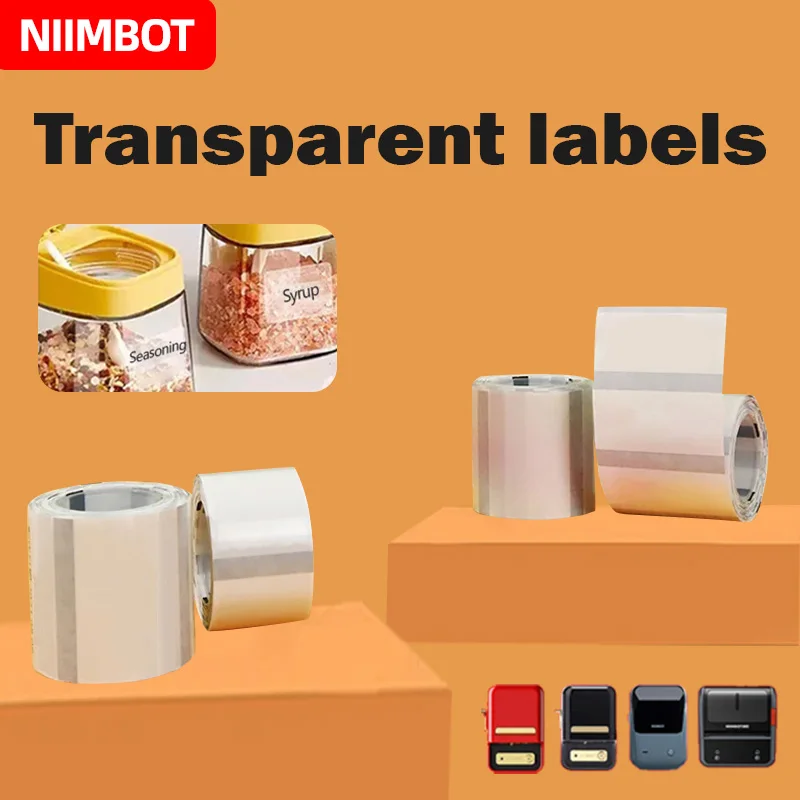 Niimbot-impresora de etiquetas térmicas B1 B21 B3S, pegatina transparente, máquina de etiquetas autoadhesiva impermeable y resistente al aceite