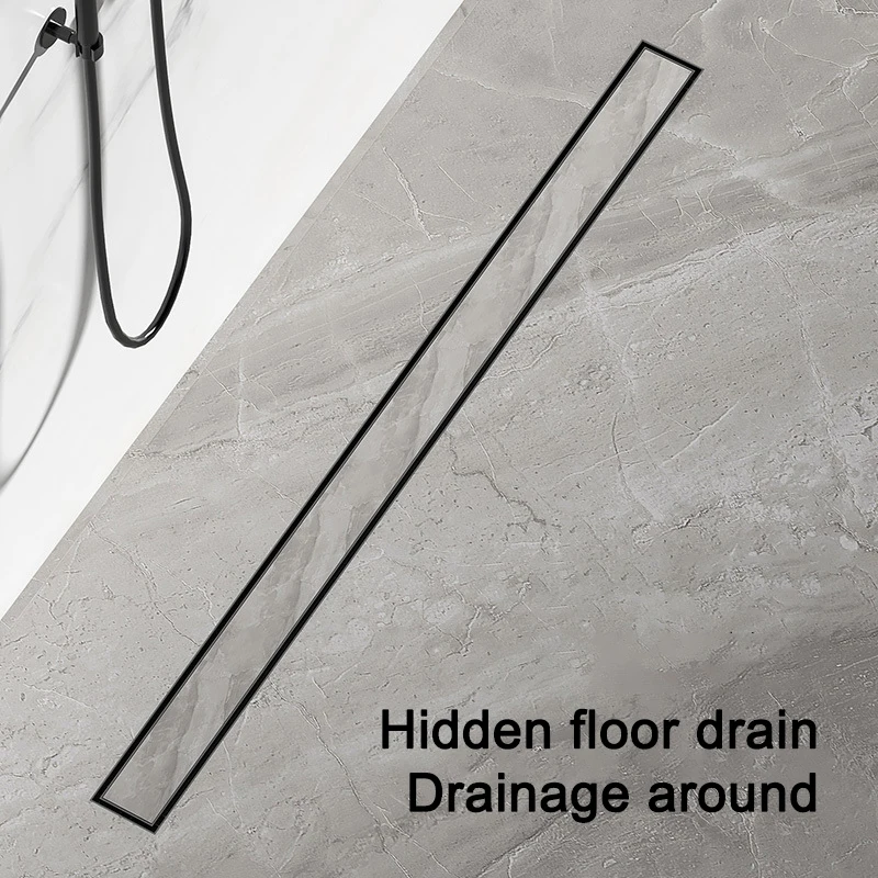 Imagem -03 - Invisible Rectangular Floor Drain Shower Room Extended Floor Drain com Cobre Desodorante Núcleo 8cm de Largura Aço Inoxidável Preto 304