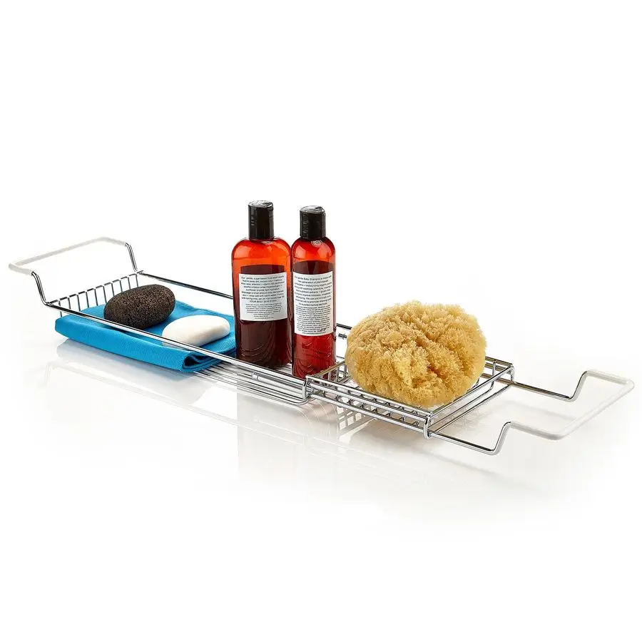 

Stainless Steel Expandable Shower Bathtub Tray Over The Clawfoot Tub Bath Caddy