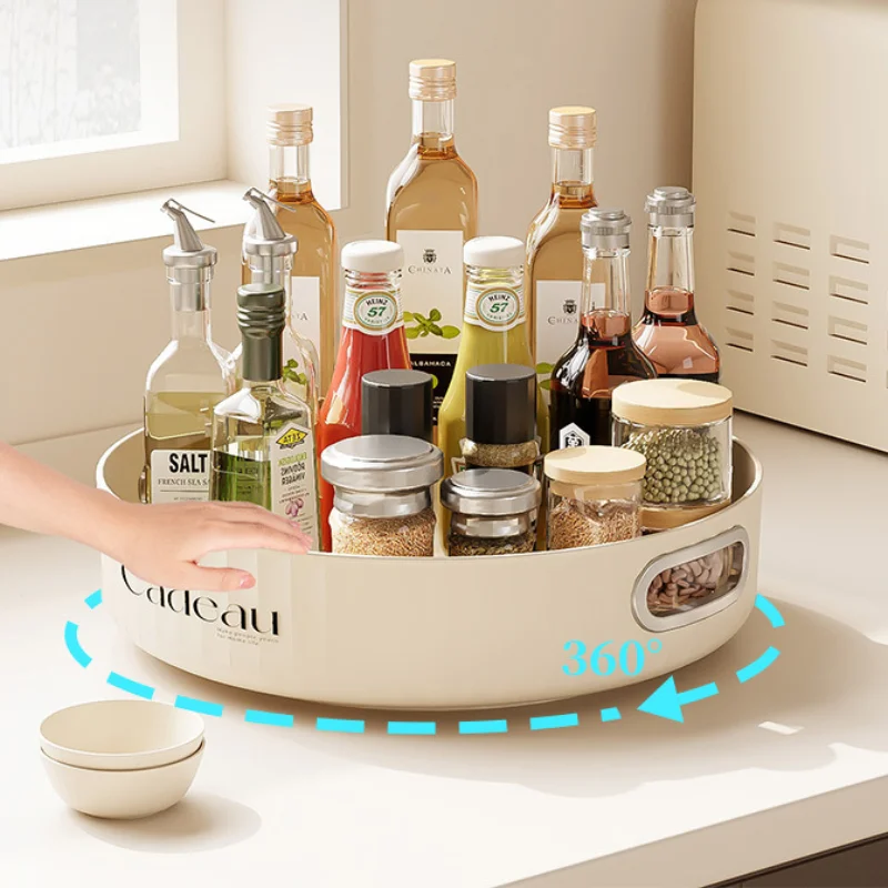 360 Rotating Lazy Turntable Organizer Food Tray Useful Things For Kitchen Spice Storage Tray Multifunction Organizers