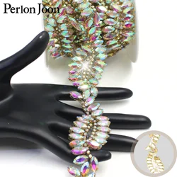 1 Yard Shiny AB Crystal Rhinestone Glass Iron-On Lace Metal Chain Wedding Dress Hair Accessories Bag Craft Decoration TR183