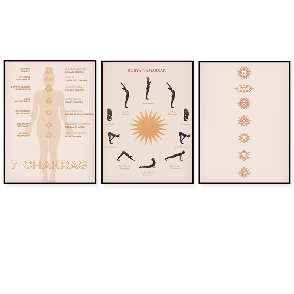 Yoga Poster Sun Salutation Yoga Decor Digital Print Boho Decor Surya Namaskar Yoga Art Instant Download Yoga Poses Wall Art