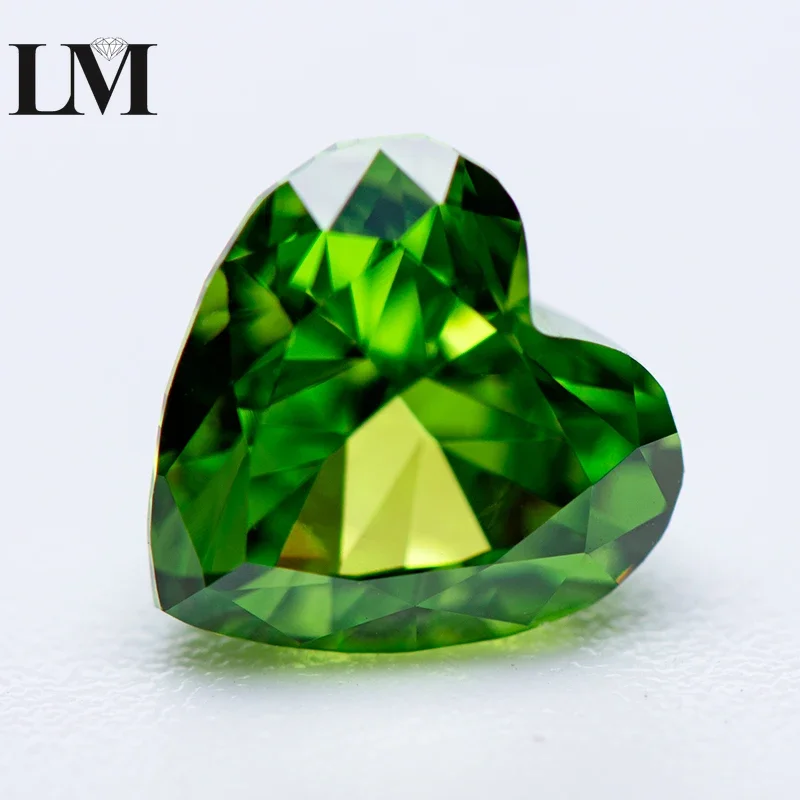 

Cubic Zirconia Stone Fancy Green Color Heart Shape 5A Grade 4k Crushed Ice Cut Lab Zircon Gemstone High Quality Jewelry Making