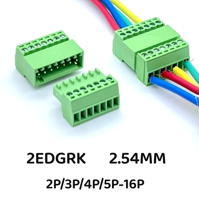 1set/lot 2EDGRK-2.54MM Micro Terminal Block Plug-in 15EDG 2P/3P/4P/5P-16P Male and Female Set Green Screw 2EDG-2.54mm Terminal