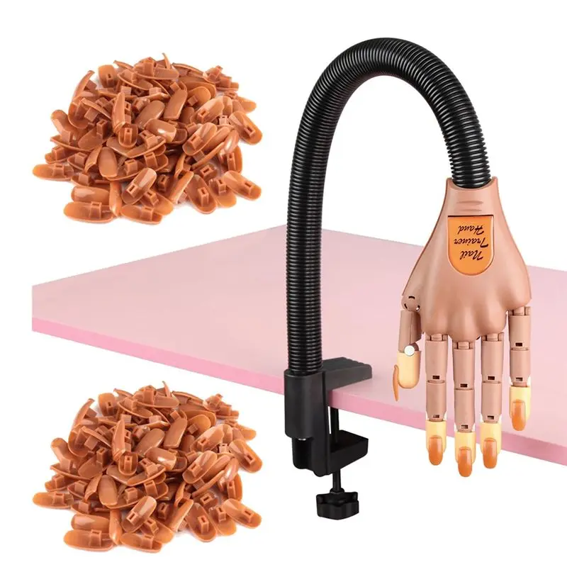 AB68 Acrylic Nails Flexible Practice Fake Hand,Nail Training Adjustable Finger Kits, Fake Nails Hands With 200 PCS Nail Tips