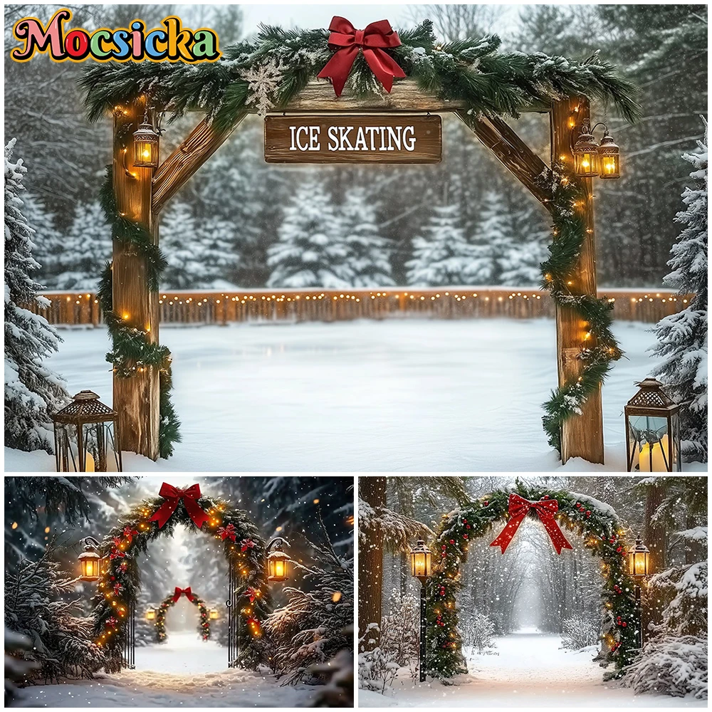 

Mocsicka New Year Photography Background Winter Snowflake Tree Street Lamp Road Decor Christmas Holiday Party Backdrop Wallpaper