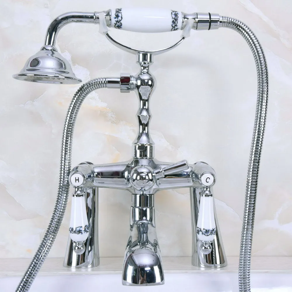Polished Chrome Brass Clawfoot Bath Tub Faucet with Handshower - Deck Mount ana114