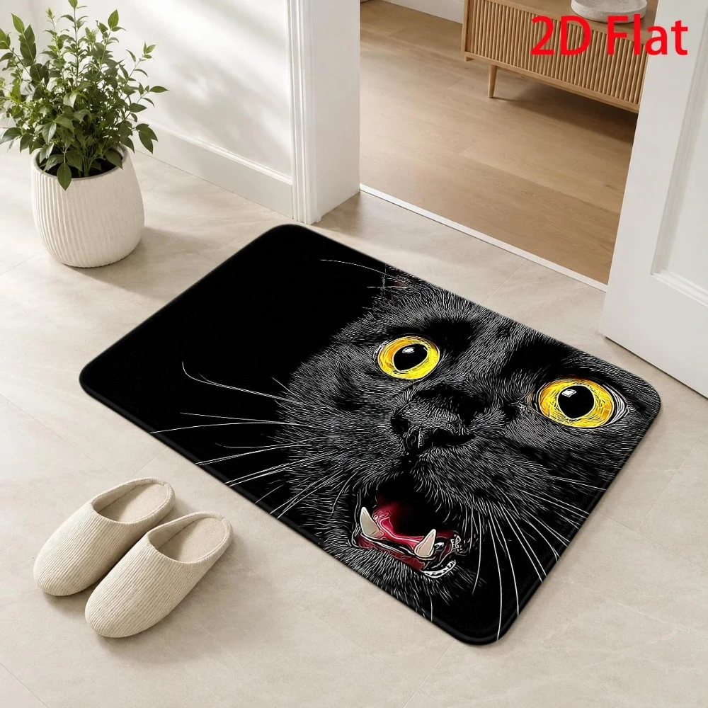 Black Cat Gold Eyes Doormat Front Door Back Door Welcome Rug Bedroom Living Room Home Decor Floor Entryway Porch Bathroom