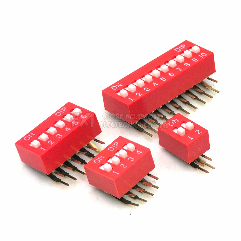 5PCS DIP Switch 2.54MM DA-02 1/2/3/4/5/6/8/10P Horizontal Dial 90 Degrees Plug-in Side Insert Bent Foot Switch