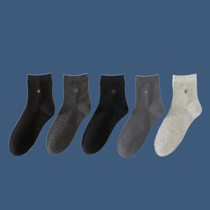 Calcetines de algodón peinado de negocios para hombre, medias de tubo medio, Color sólido, transpirables, otoño e invierno, 5/10 pares