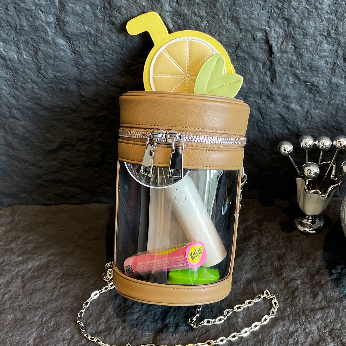 الإبداعية برميل حقيبة كروسبودي التصحيح شفافة دمية عرض صغيرة بولي Pu دلو حقائب المرأة الصيف موضة سلسلة الكتف حزم #2