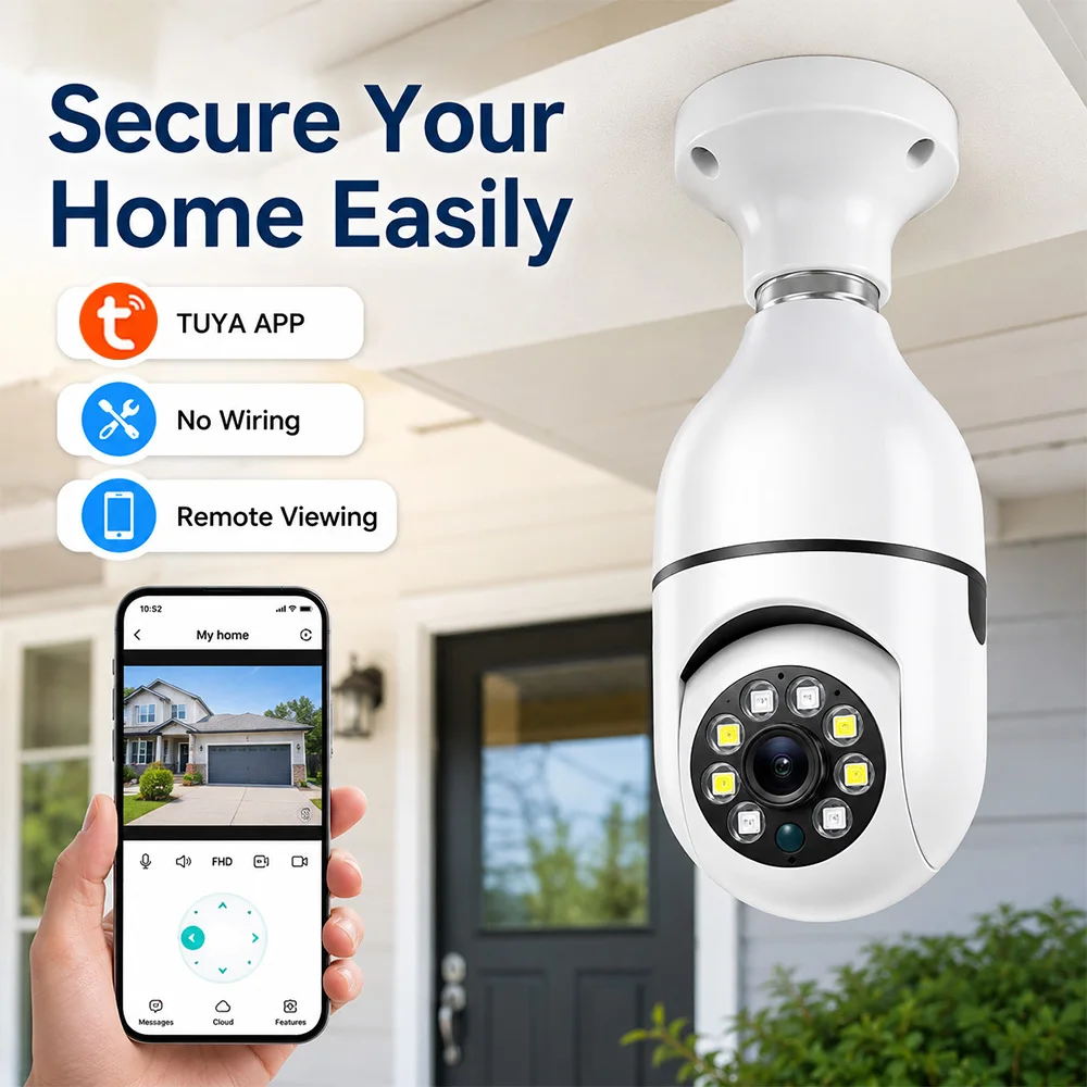 TUYA Glühbirnen-Kamera Sicherheit E27 1080P HD WLAN Smart CCTV Lichtsockel Nachtsicht Bewegungserkennung Fernüberwachung Kabellose Innenmonitorierung