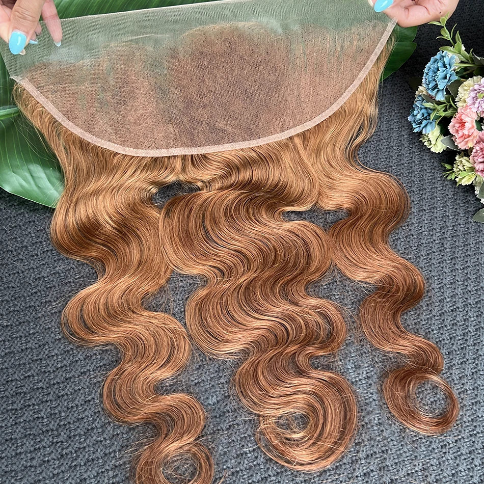 #30 Color 13x4 Transparent Lace Frontal Body Wave Human Hair PrePlucked Bleached Knots Invisible Lace 100% Human Hair For Women
