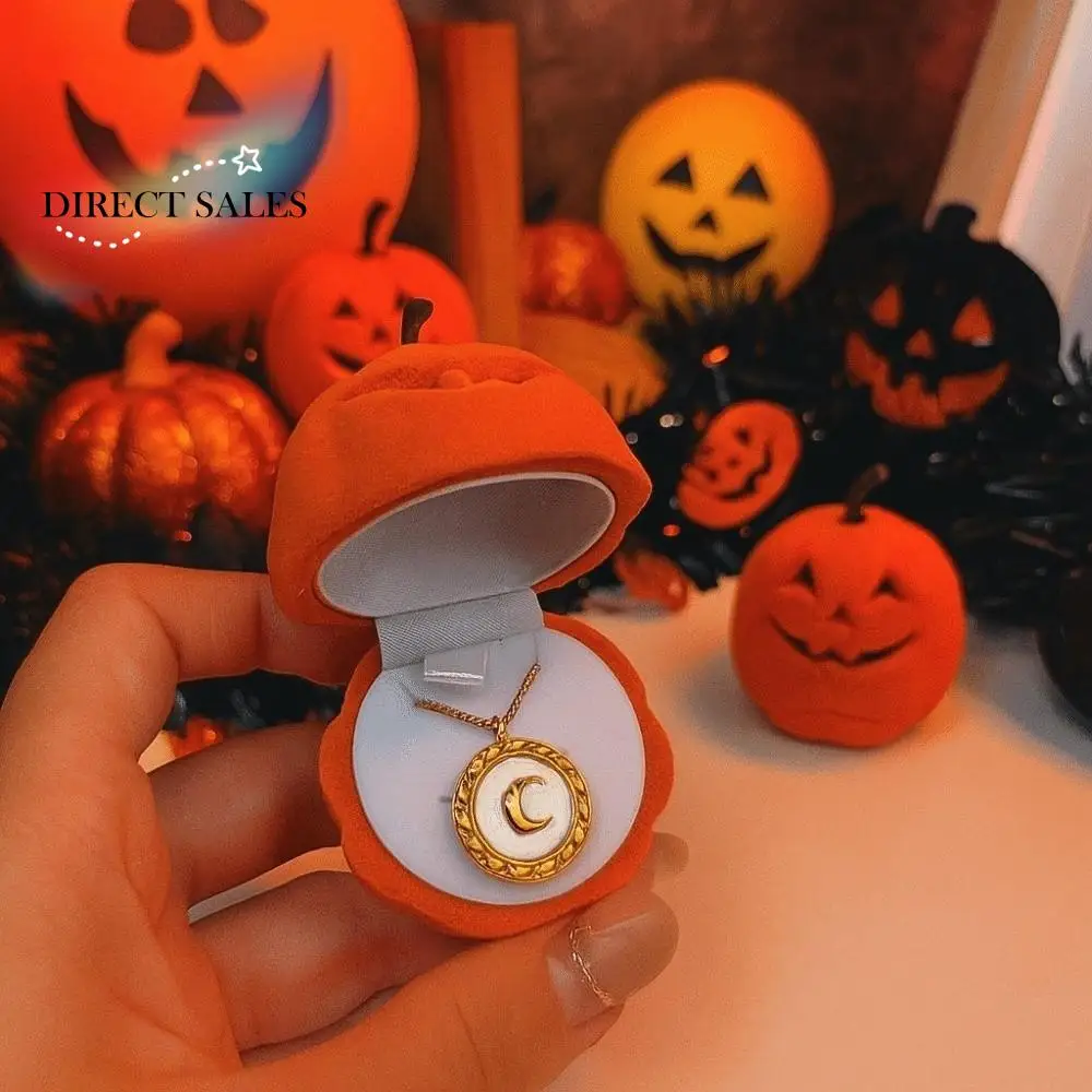

Wedding Halloween Jewelry Box Storage Anti-collision Pumpkin Rings Box Orange Mini Flannel Jewelry Organizer