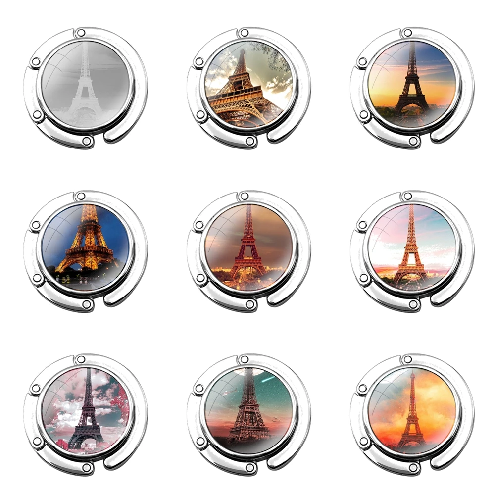 Foldable Purse Hook for Women's  Table Handbag Storage Folding Decor Table Hook Love Paris Eiffel tower