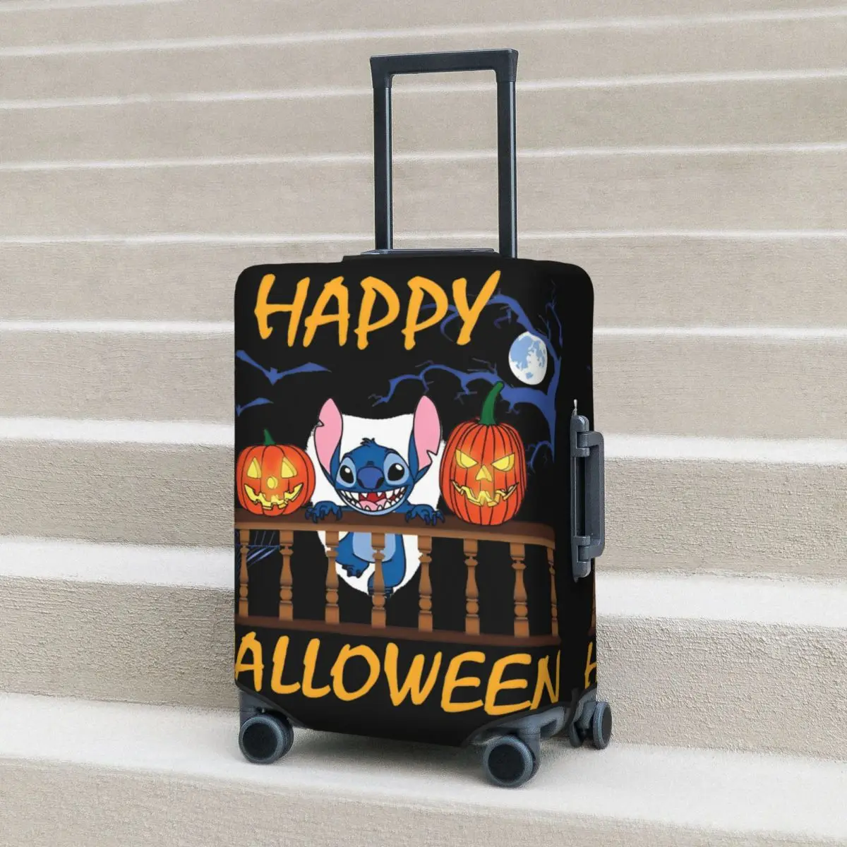 Happy Halloween Stitch Suitcase Cover Elastic Travel Protector Luggage Accesories Vacation