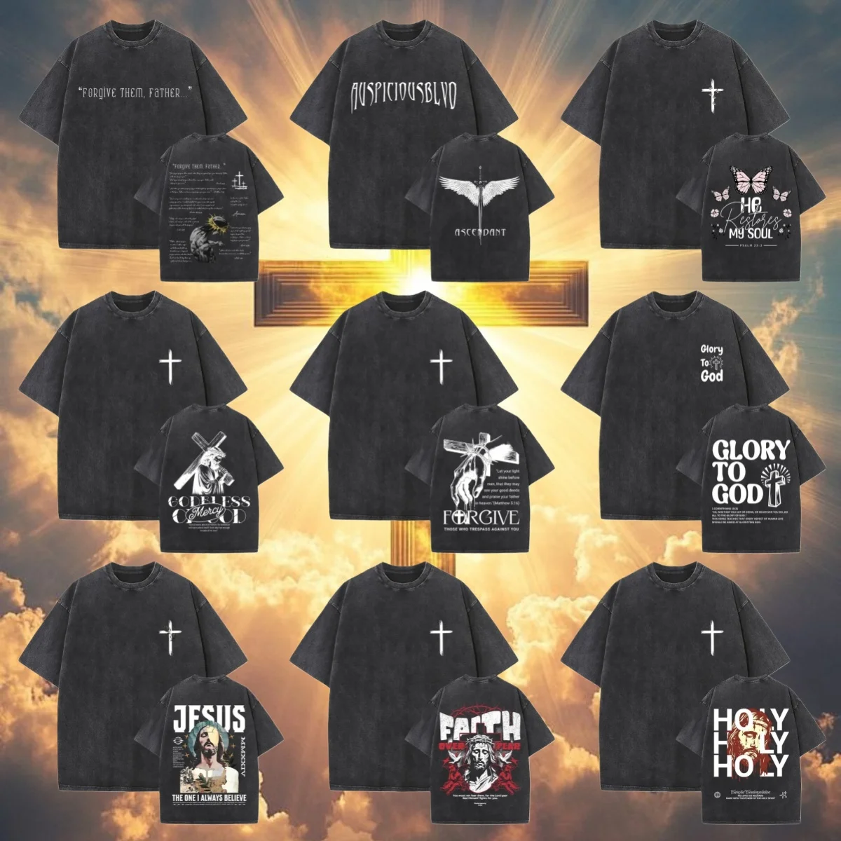 ملابس الشارع الدين المسيحي يسوع يعذب والدهم ريترو غسلها تي شيرت الرجال والنساء القوطية روك المتضخم تي شيرت #1