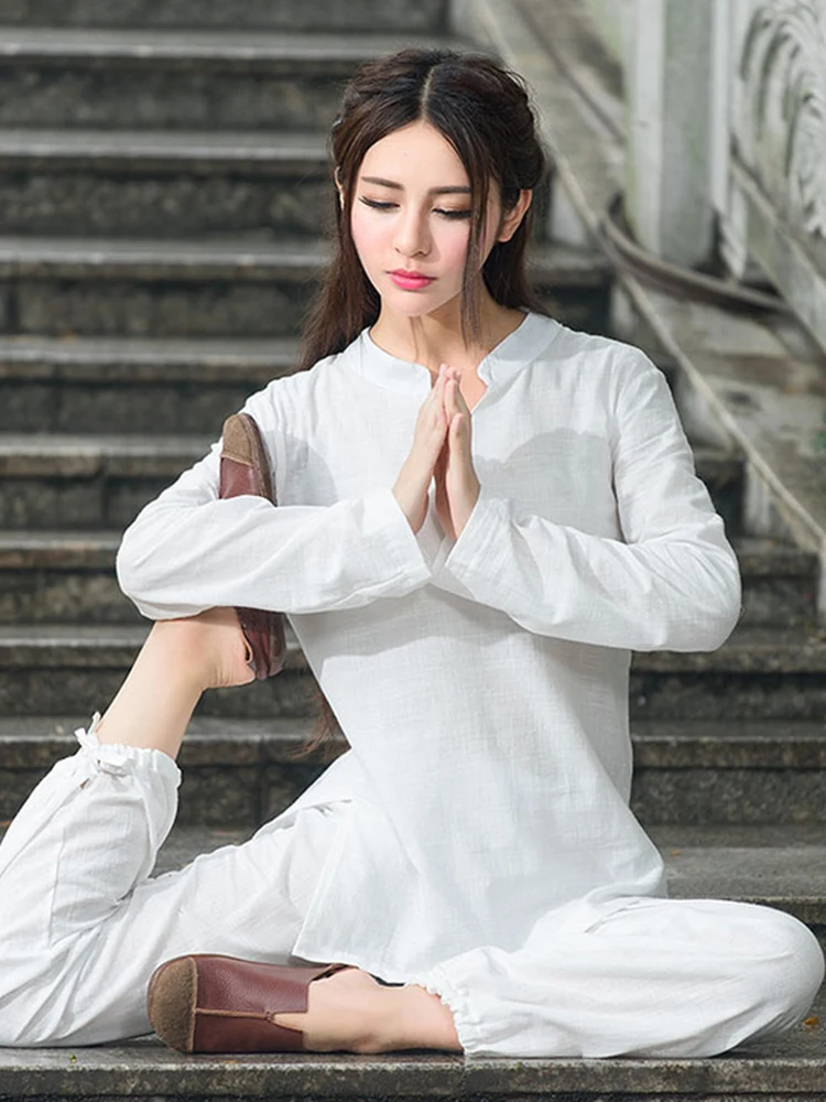 

Spring Summer High End Women's Yoga Tai Chi Meditation Casual Cotton Linen Two Piece Set Comfortable Breathable Fashionable