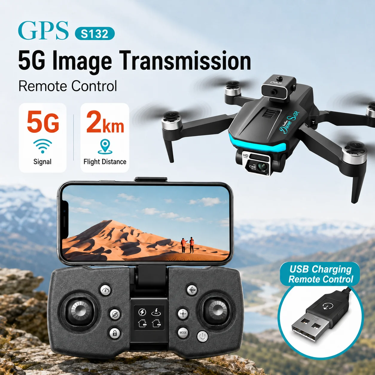 ZNLYRION S132 Drone Dual Camera Optical Flow Hover Foldable RC Quadcopter APP Path Flight Beginner Drone Toy