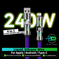 240W 4 in 1 Functional Super Fast Charge USB Type C Liquid Silicone Aluminum Alloy Data Cable For iPhone Huawei Samsung Xiaomi