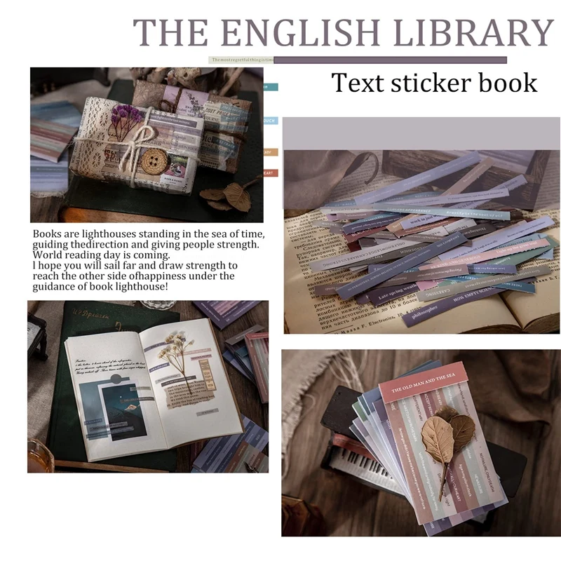 160Pcs English Library Series Creativity English Phrases Journal Decorative Paper Stickers Scrapbooking Label Stationery-AT82