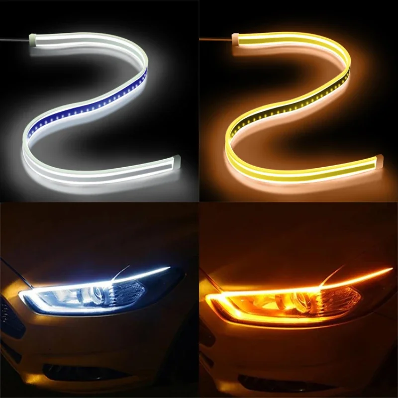 Luces LED de circulación diurna para coche, luces DRL ultrafinas, flexibles e impermeables, señal de giro automático, freno amarillo, accesorios