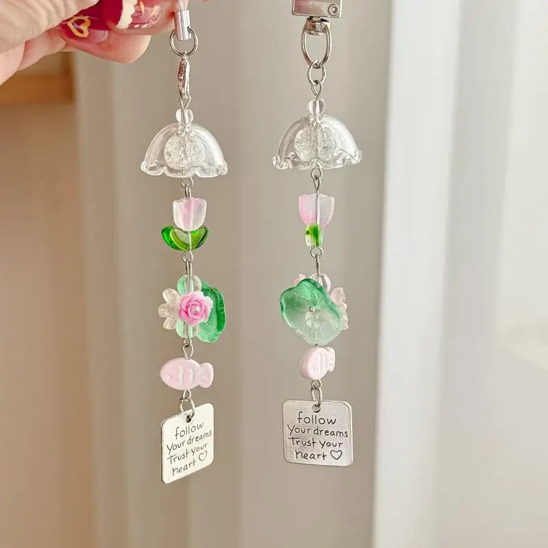 Small Fish Wind Chimes Keychain Beaded Mobile Phone Chain Earphone Case Bag Pendant Decoration Gift