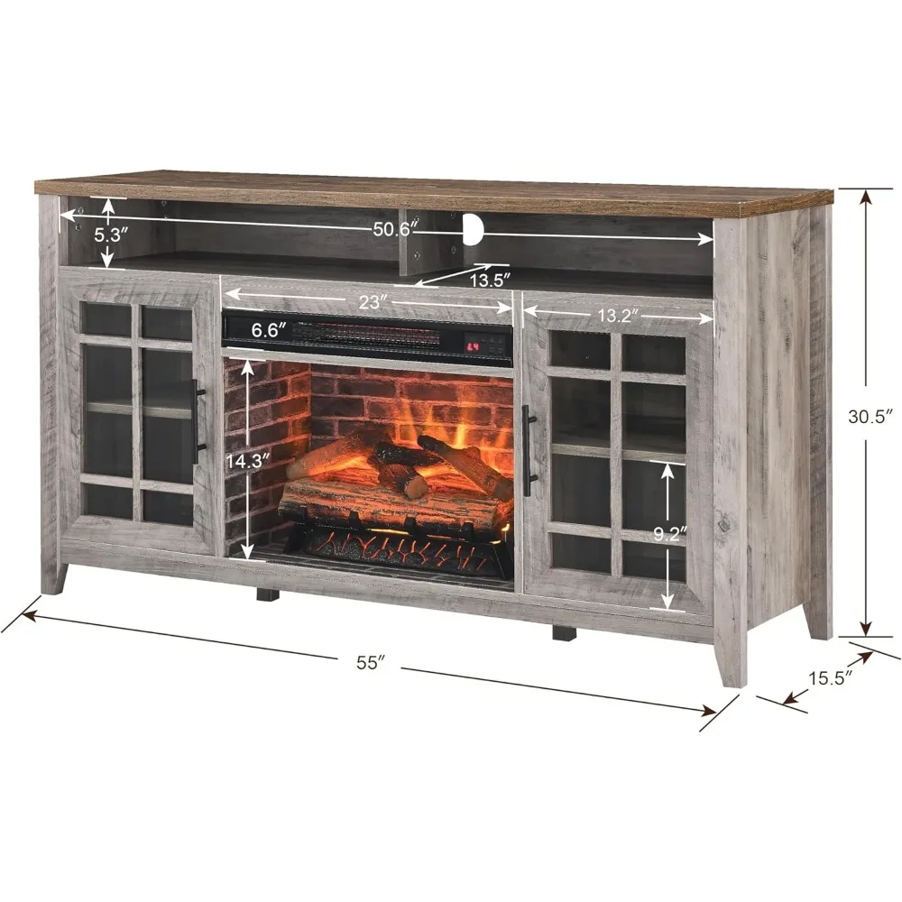 حامل تلفزيون مدفأة للتلفزيون حتى 65 مع 23 سخان مدفأة كهربائي، مركز ترفيه مع خزانة ورفوف، 55 #2