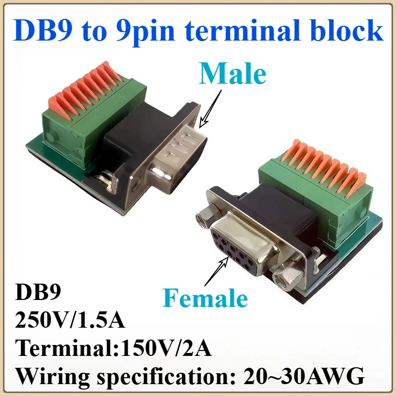 1PCS RS232 / 422 / 485 Signals Breakout Board Serial Port Header DB9 Male / Female to Terminal Block Adapter