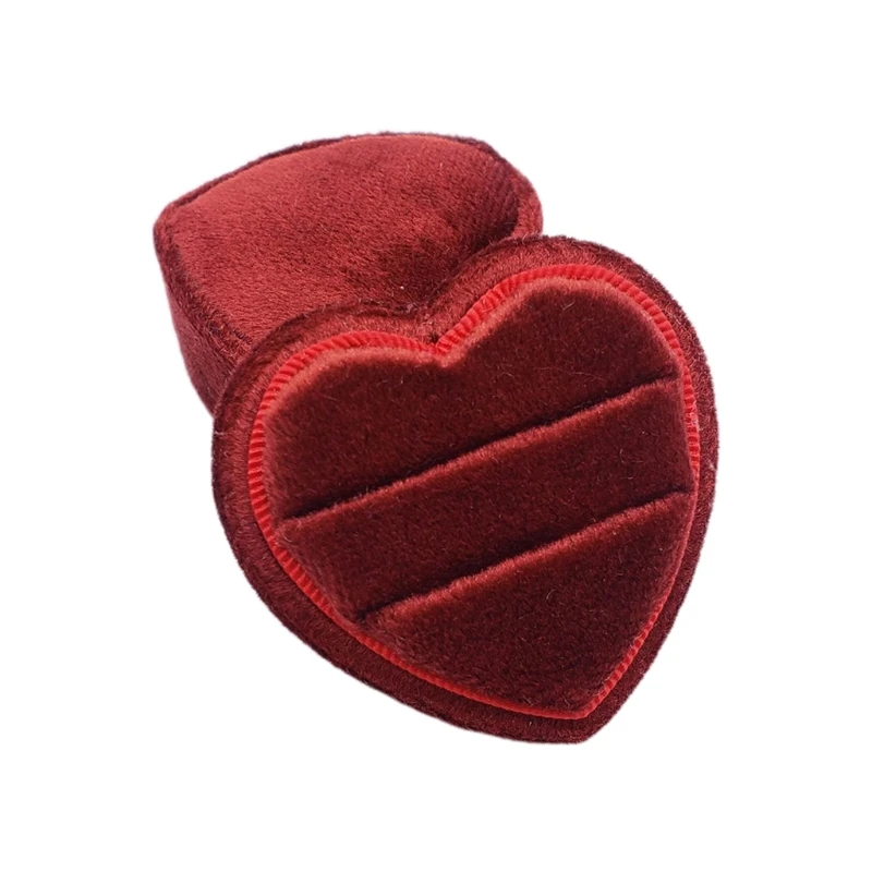 652F Velvet Jewelry Ring Box Engagement Wedding Box Keepsake Box Bridal Photo Ring Double Slots Heart 5 Colors Optional