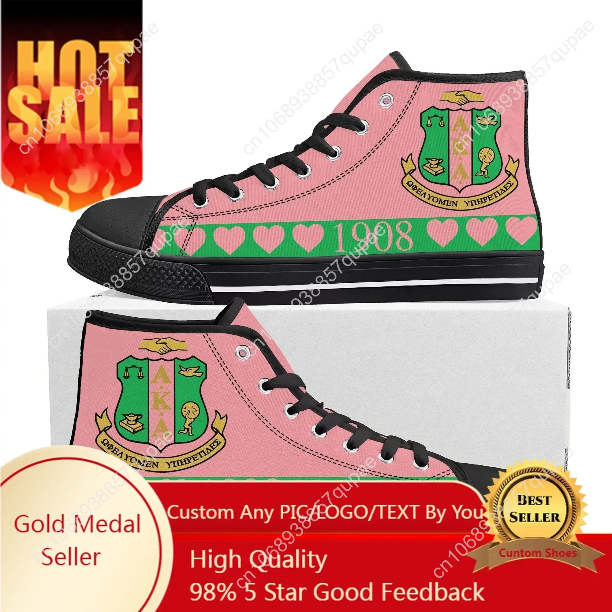 

A-Alpha Sorority A-AKA 1908 High Top Sneakers K-Kappa A-Alpha High Quality Sneaker Men Women Teenager Canvas Shoe Customize Shoe