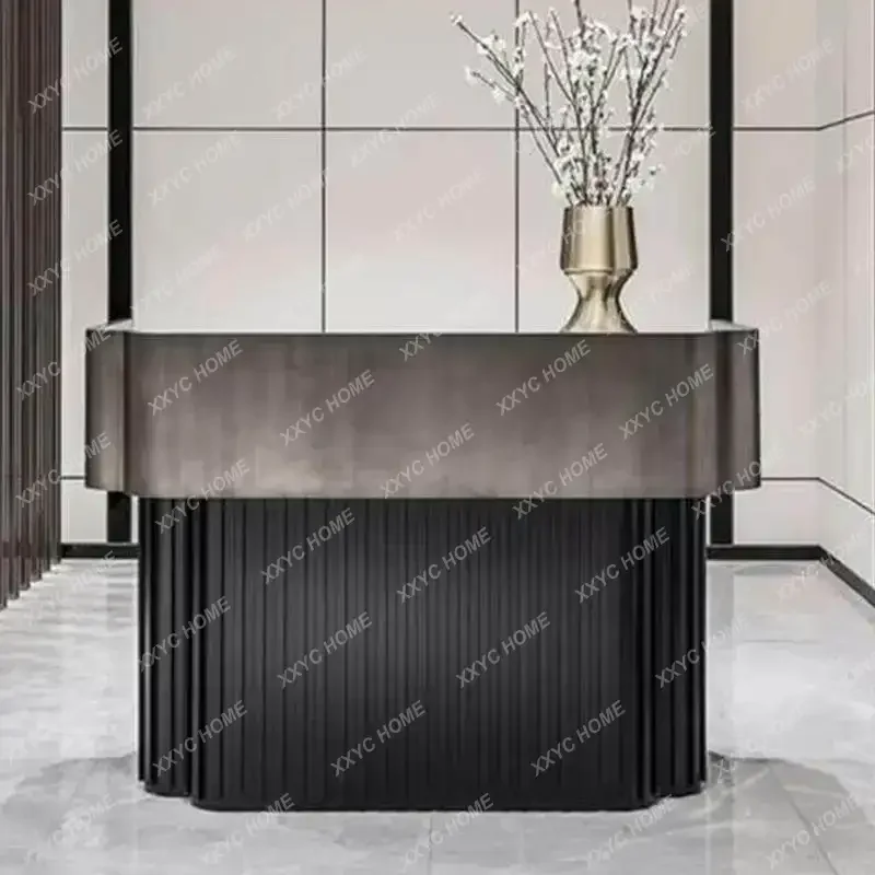 

XX Industrial Wood Reception Desks Executive Aesthetic Minimalist Reception Desks Organizers Trendy Furniture