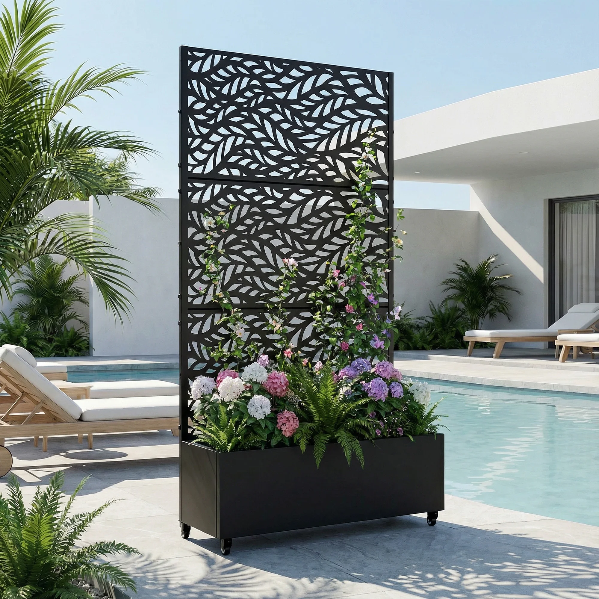 6 ft. H x 3 ft. W Metal Planter Box privacy screen Garden Bed with Trellis and Wheels - Black view 4