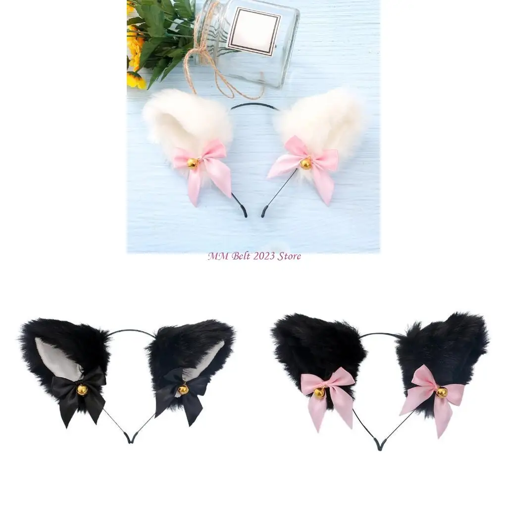 

49ME милые плюшевые кошачьи уши бантик-колокольчики повязка на голову милый костюм аксессуары для волос