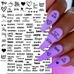 1PCS Black English Letter Love 3D Nail Sticker Laser Butterfly Decals Nail Supplies White Flower Line Stickers For Nails