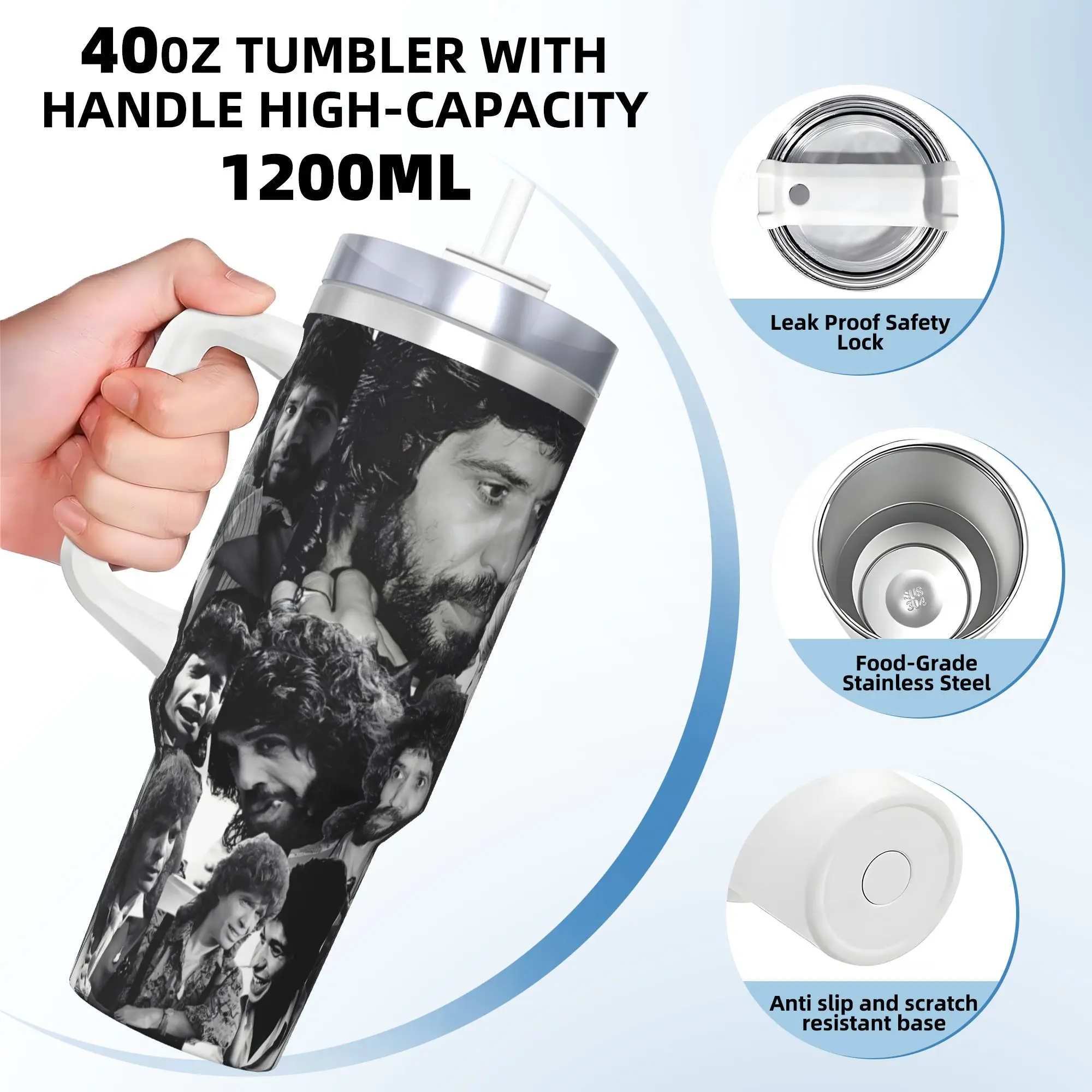 40oz Camarons De La Isla Flamenco Singer Vacuum Insulated Tumbler Music Rock with Handle Mug Office Ergonomic with Straw Lid Cup