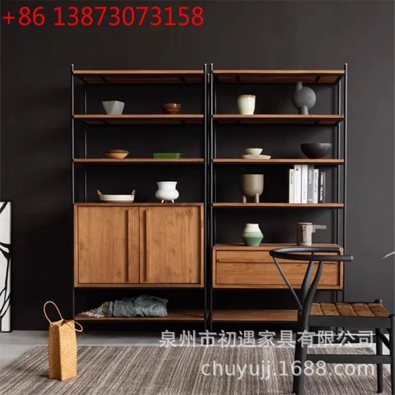 

Американский книжный шкаф из цельного дерева, книжная полка из кованого железа, многослойная полка от пола до потолка, шкаф для хранения, стеллаж для хранения, домашний хо