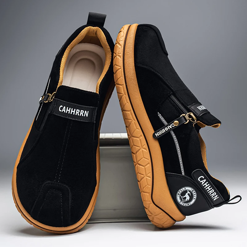 Mens Slip On Boots Inner Side Zip Tonal Brushed Look Upper Raised Toe Seam Copper Trim Chunky Bottom