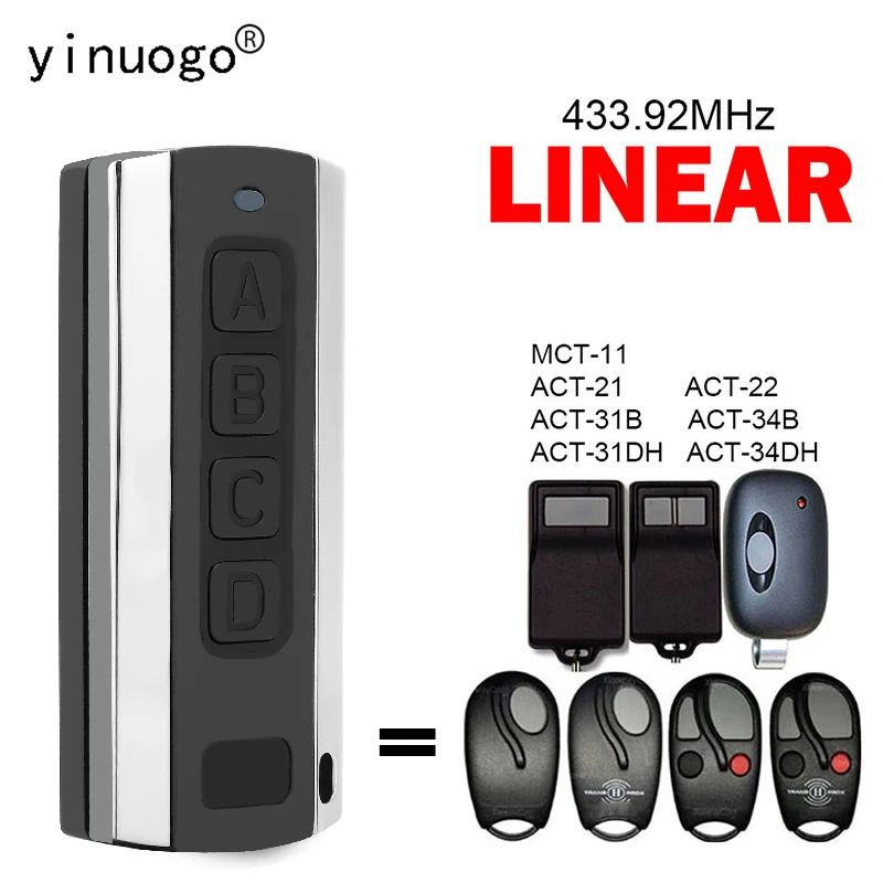 

LINEAR MCT-11 ACT-21 ACT-31B ACT-31DH ACT-22 ACT-34B ACT-34DH Garage Door Opener Remote Control Replacement 433MHz Rolling Code