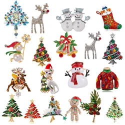 New Christmas Brooch Shiny Crystal Christmas New Year Accessory Pin Snowman, Elk, Christmas Tree Series Decoration Jewelry Gift