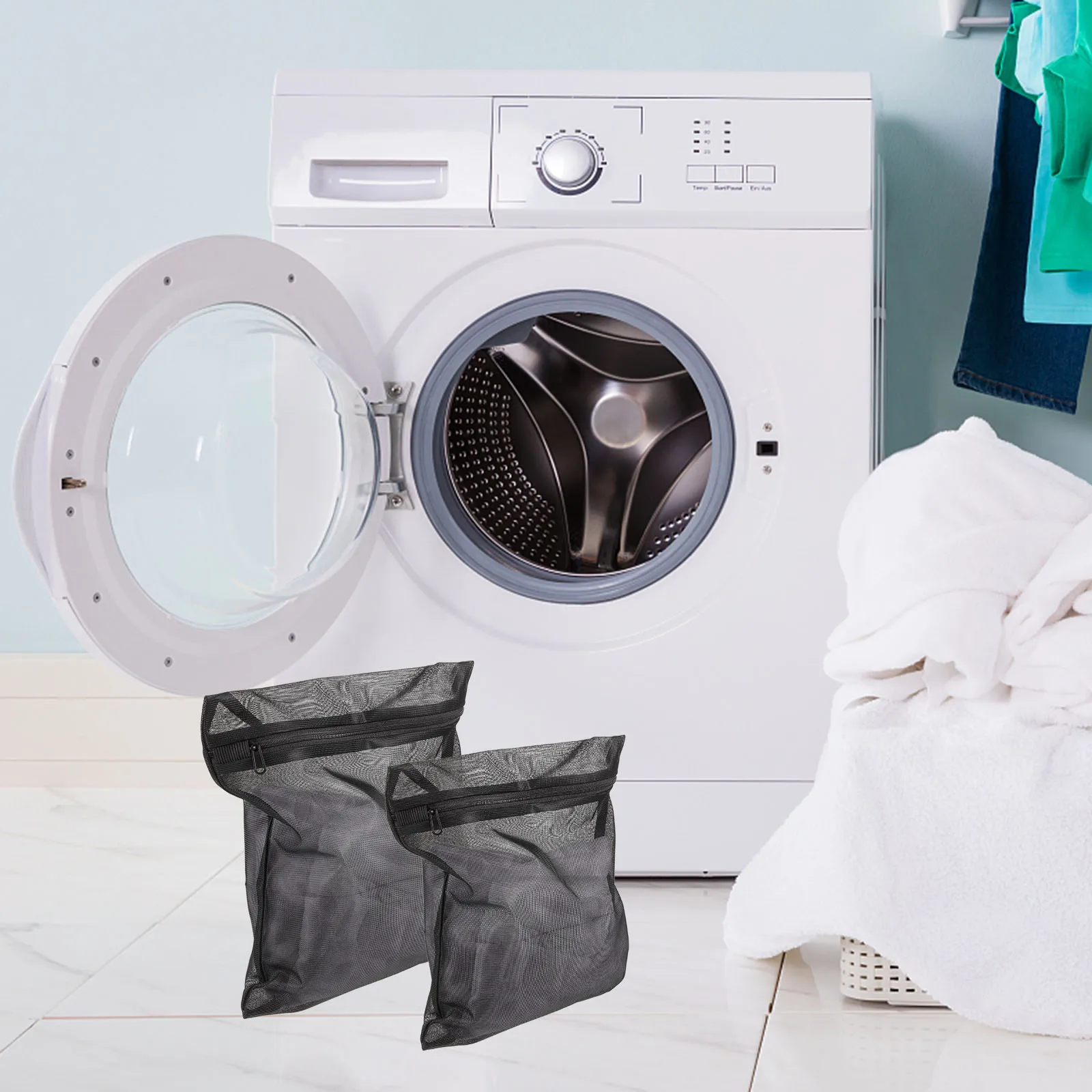 

4pcs Black Mesh Laundry Bags for Underwear Socks Polyester Reusable Machine Washable Various Sizes Small Medium Large