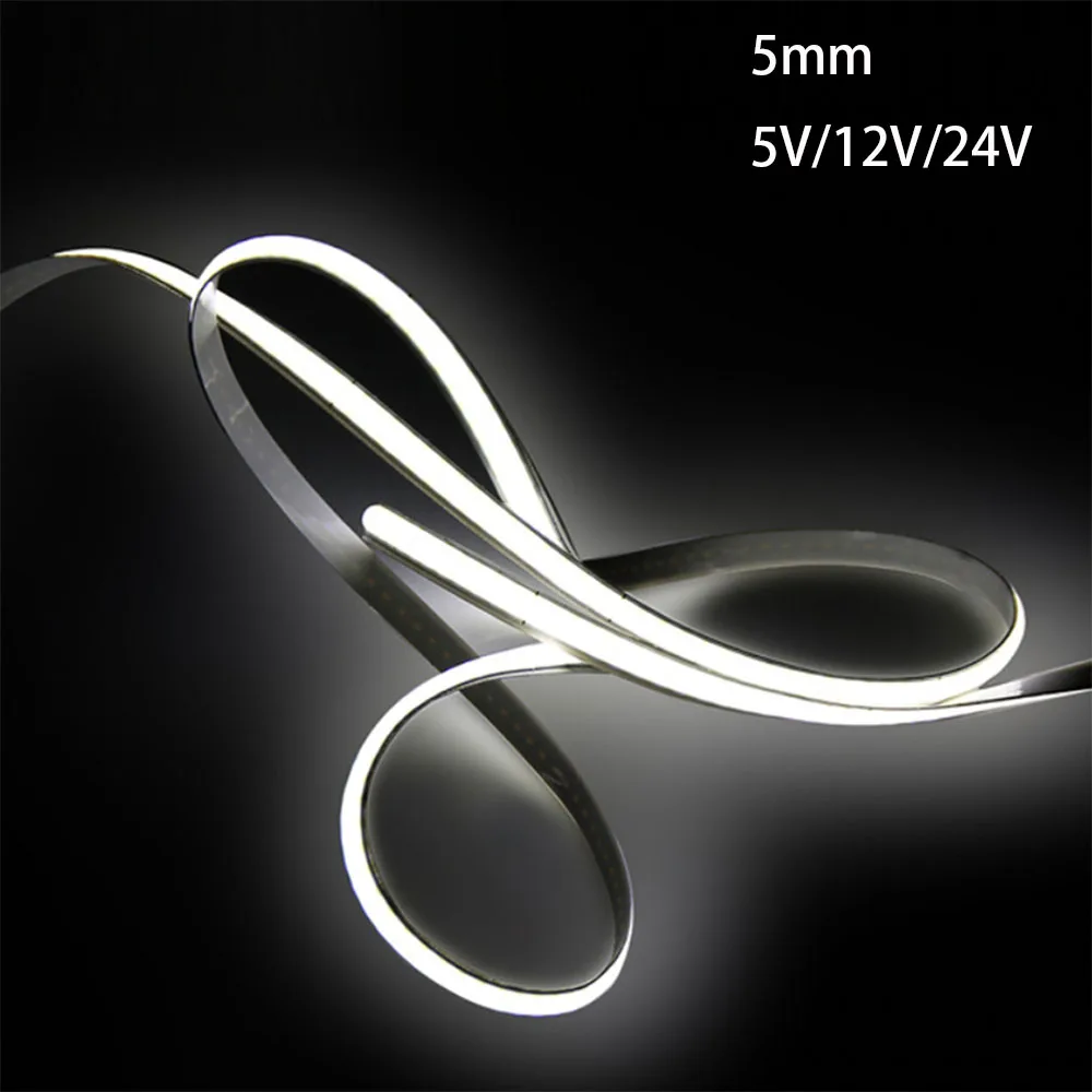 5V 12V 24V 5mm COB Led Strip Flexible Light Bar Warm White for Decor Lighting 3000K 4000K 5700K