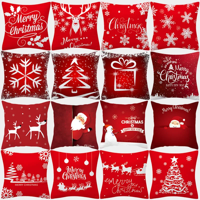 Christmas Pillowcase 45x45 Pillowcase Polyester Merry Christmas Print Sofa Cushion Decoration Pillowcase Christmas Gift