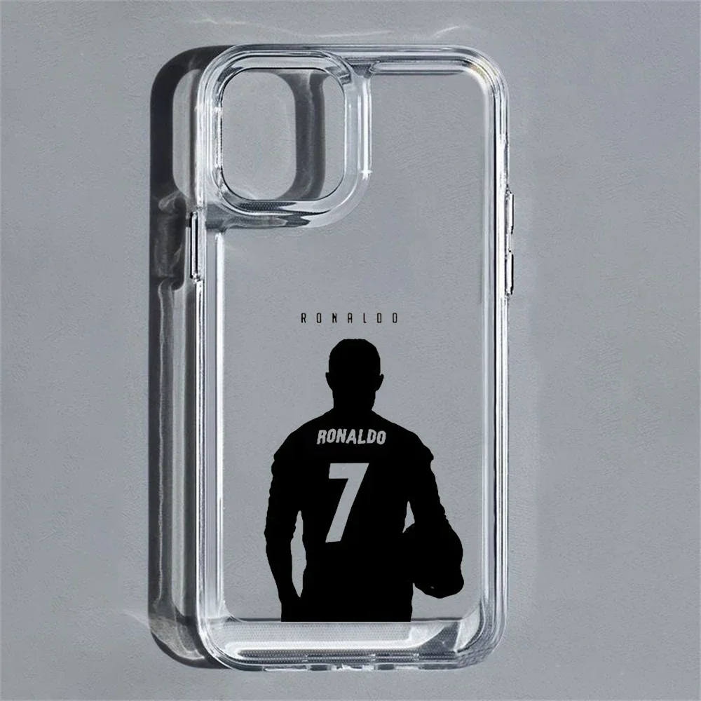 Mr Football CR7 Ronaldo Clear Case for iPhone 16 15 11 12 13 14 Pro Max Soft Silicone TPU Cover with Raised Camera Protection