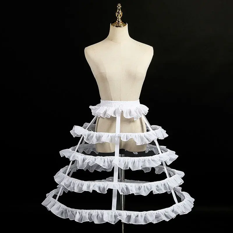 MAGOGO Lolita Cosplay Petticoats Women Four-layer Ruffles Hollow Birdcage Fishbone Crinoline Underskirt Adjustable Fluffy Skirt