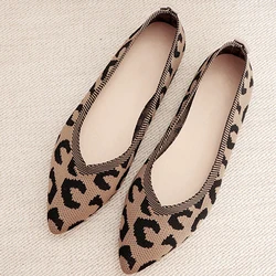 2022 Fashion Breathable Leopard Mesh Ballet Flats Pointed Toe Slip On Loafers Women Casual Soft Rubber Sole Boat Shoes