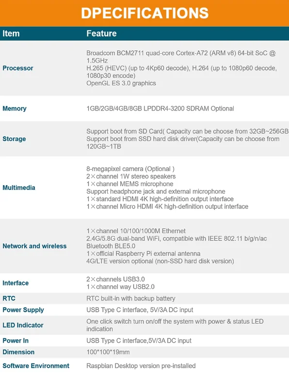 Chipboard Eda Broadcom Bcm2711 Edatec Rasperrycm4 Media، أداء مع وحدة المعالجة المركزية رباعية النواة، ما يصل إلى 8 جيجابايت رام، دعم ssd، شاشات مزدوجة #6