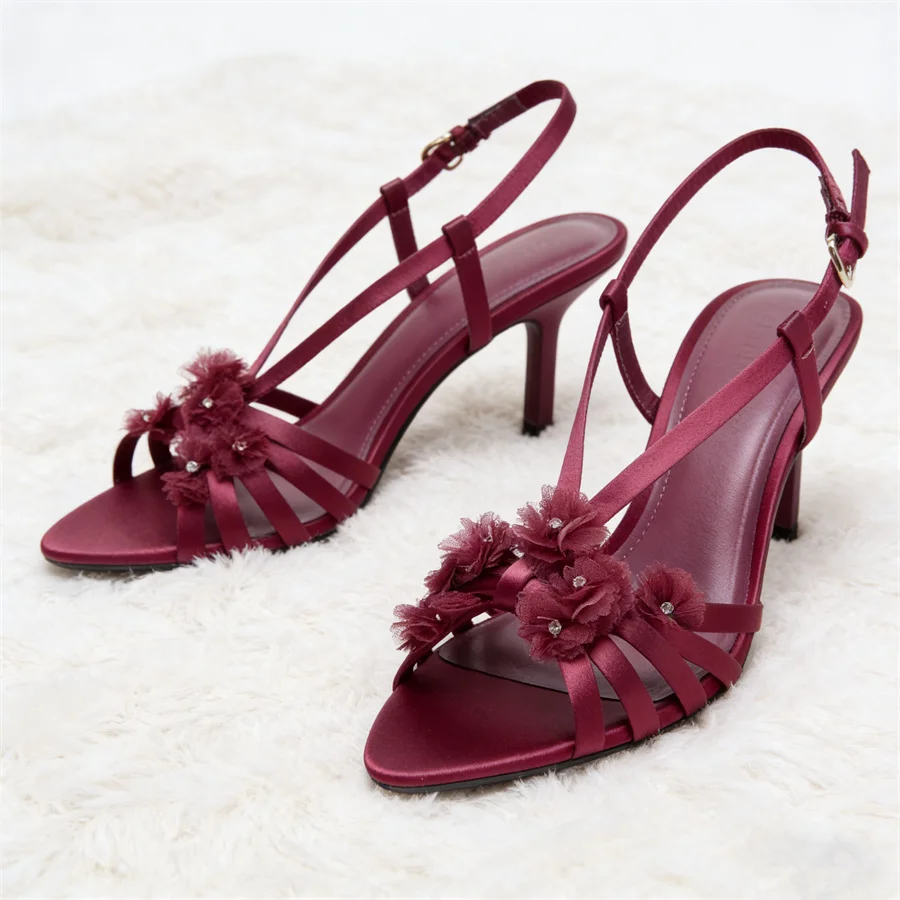 

Дизайнерские летние женские туфли-лодочки класса люкс с кристаллами и цветами, атласные, на высоком каблуке, сексуальные, с острым носком, для свадьбы и торжеств