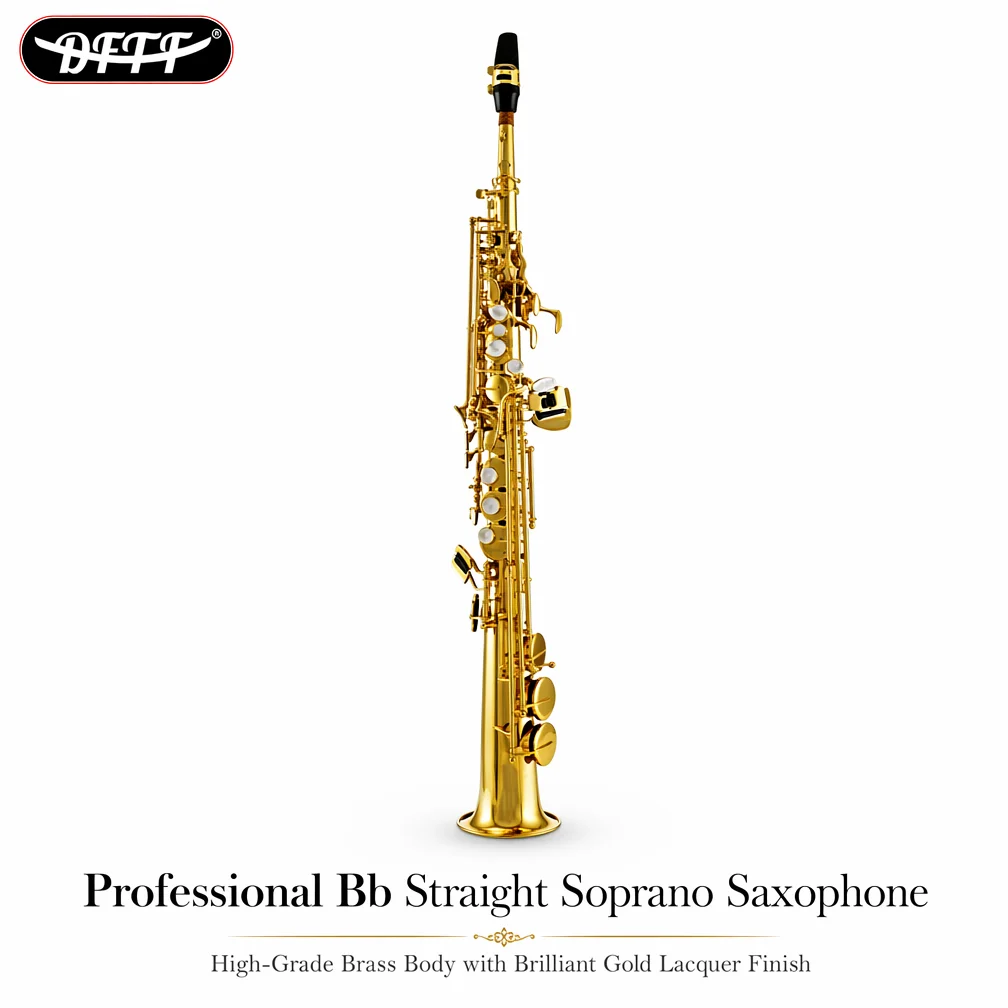 OEM Available Bb Straight Soprano Saxophone Brass Gold Lacquer For Adult Band Solo Saxophone